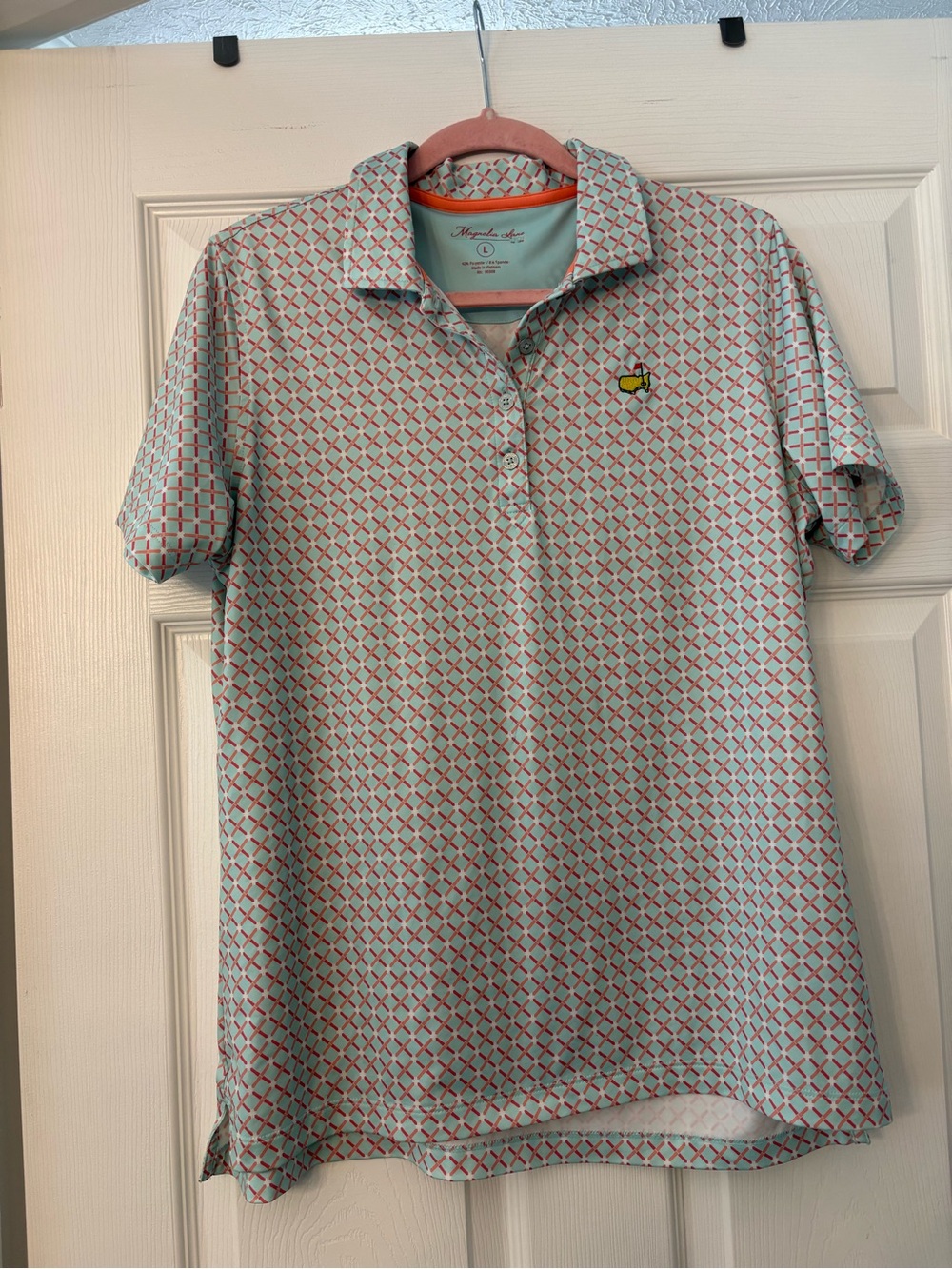 Margaret Lane Masters Light Blue Patterned Golf Top